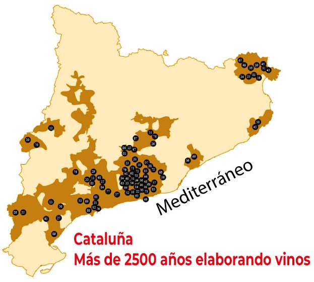 2500 año de vinos en Cataluña - mapa de bodegas