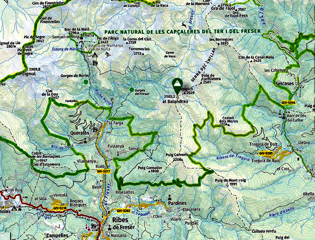 Balandrau, vent salvatge mapa situacio